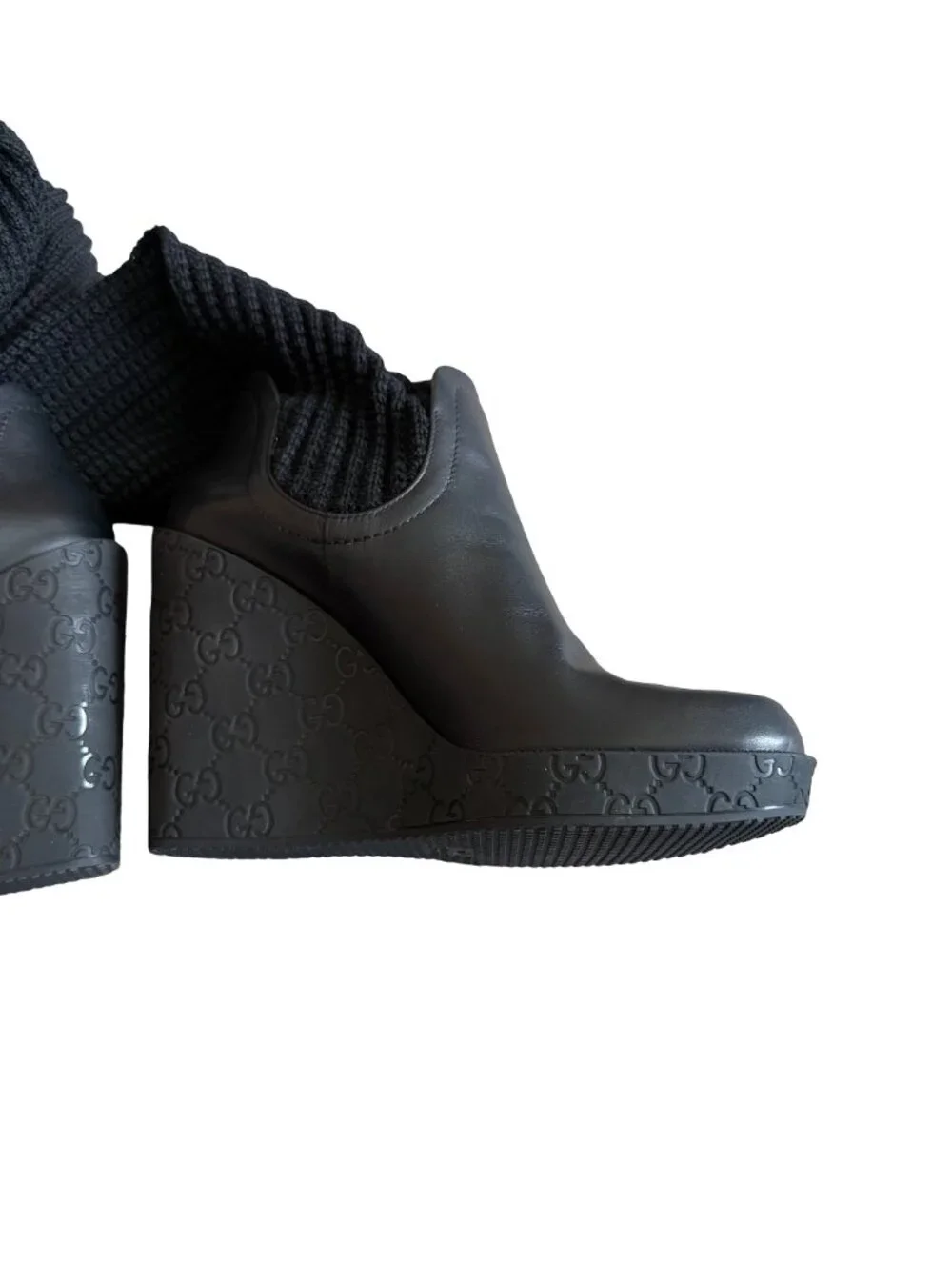 Gucci Aspen Wool Babylon Black Wool Knit Over the Knee Wedge Size 9.5 Women's